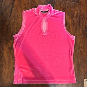 Vintage Y2K Women's Sleeveless Mock Neck Keyhole Top - Pink